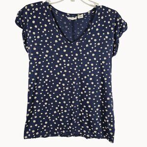 Casual Dainty Daisy Floral Print Navy Blue Summer Spring‎ Tee Nicole Miller SM